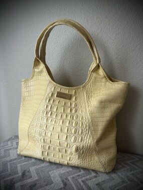 Brahmin Bag Melora Yellow Croc Embossed Leather Tote